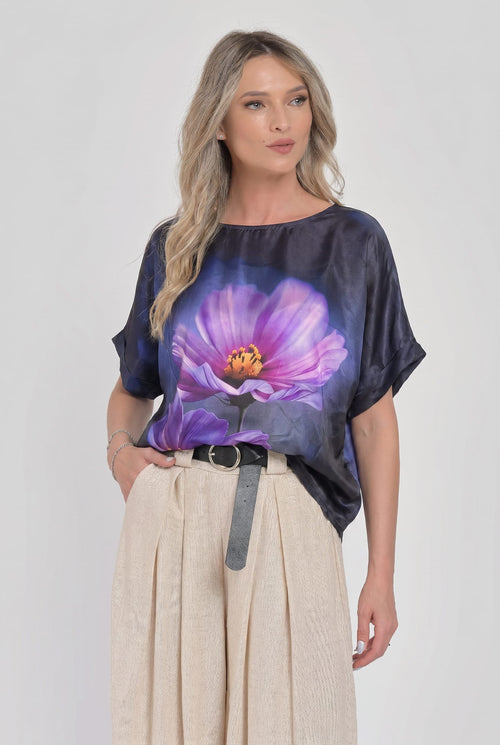 Bluză elegantă damă cu imprimeu floral mov Aureli Natalee