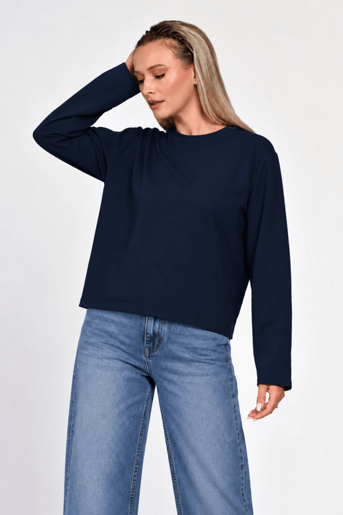 Bluza Eranthe boxy fit din bumbac gros bleumarin Eranthe