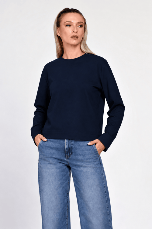 Bluza Eranthe boxy fit din bumbac gros bleumarin Eranthe
