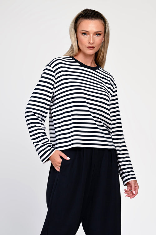Bluza Eranthe boxy fit in dungi bleumarin/alb Eranthe