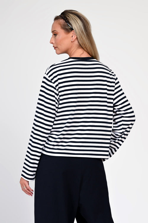 Bluza Eranthe boxy fit in dungi bleumarin/alb Eranthe