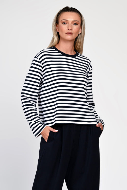 Bluza Eranthe boxy fit in dungi bleumarin/alb Eranthe
