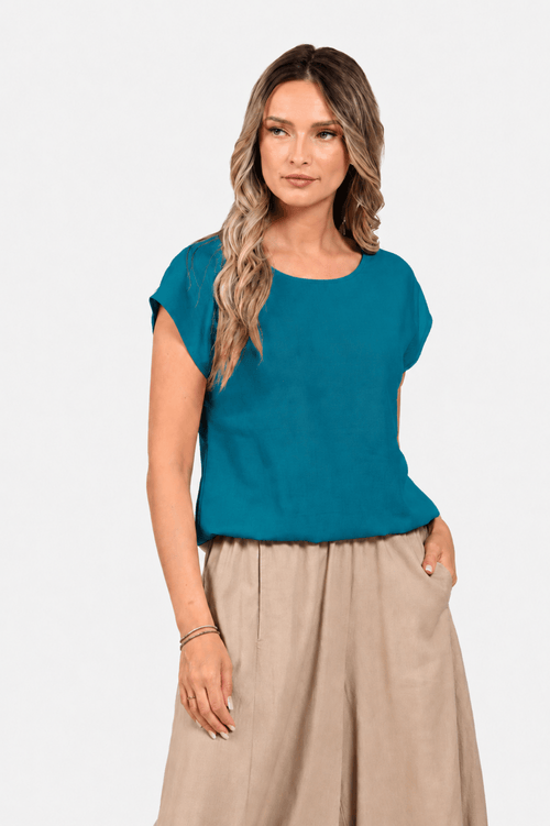 Bluza Eranthe kimono din in turcoaz Eranthe
