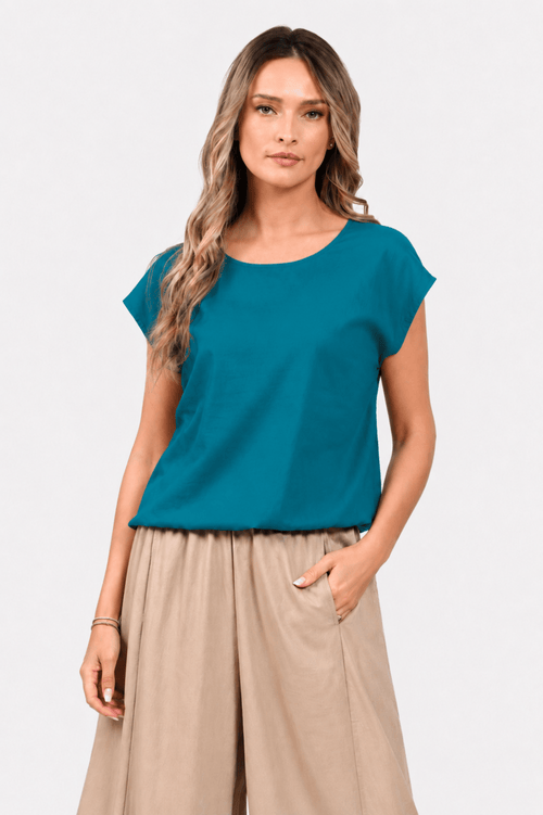 Bluza Eranthe kimono din in turcoaz Eranthe