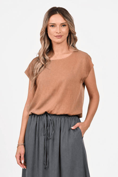 Bluza kimono din in camel Eranthe