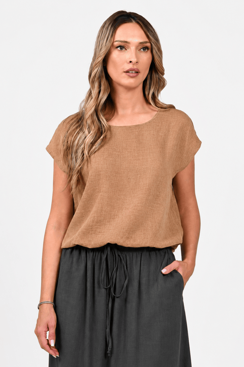 Bluza kimono din in camel Eranthe