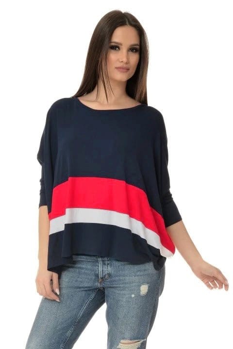 Natalee Fashion Bluză Masura Unica Bluza poncho navy & rosu & alb