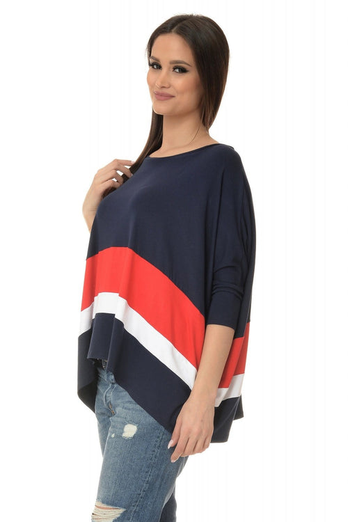 Natalee Fashion Bluză Masura Unica Bluza poncho navy & rosu & alb