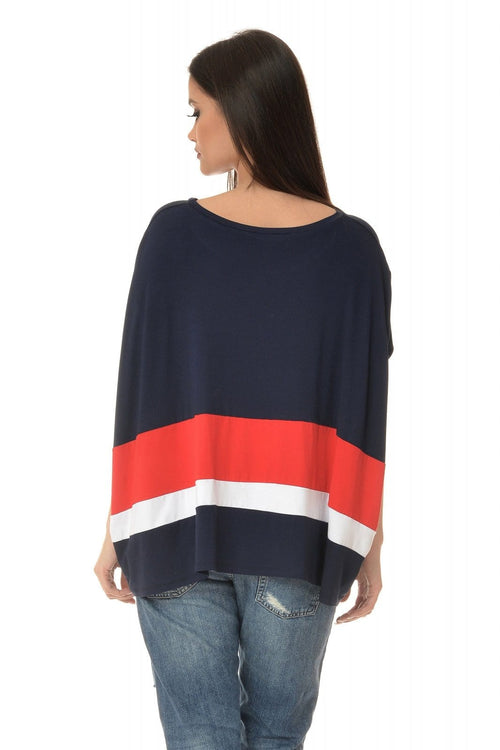 Natalee Fashion Bluză Masura Unica Bluza poncho navy & rosu & alb