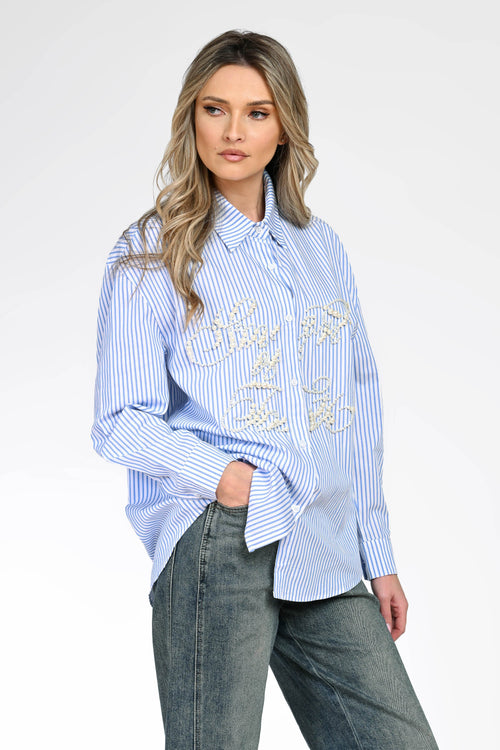Cămașă cu dungi și aplicații perlate dama Beatrice Natalee
