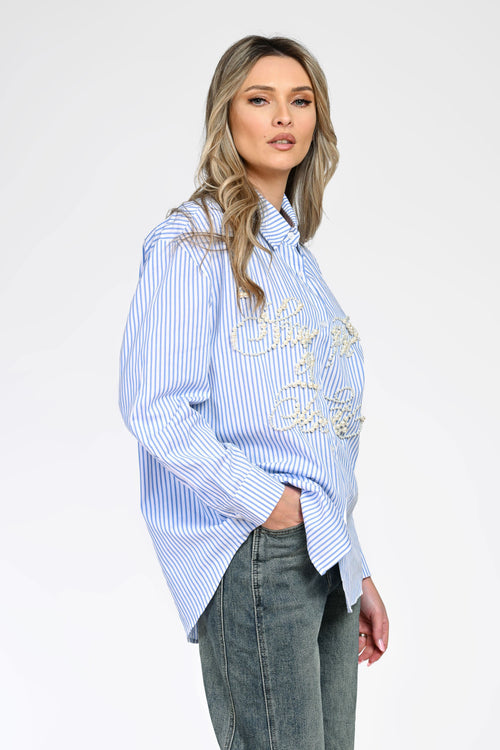 Cămașă cu dungi și aplicații perlate dama Beatrice Natalee