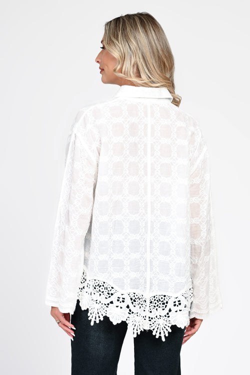 Cămașă damă albă cu broderie și dantelă Miruna Natalee Fashion