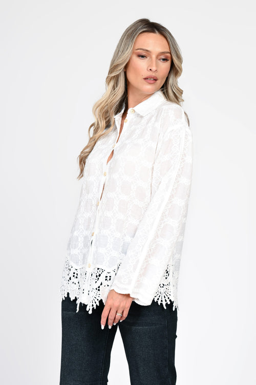 Cămașă damă albă cu broderie și dantelă Miruna Natalee Fashion