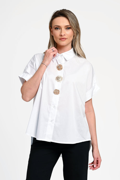 Cămașă damă albă cu brose decorativi Selene Natalee Fashion