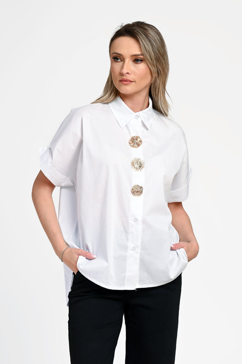 Cămașă damă albă cu brose decorativi Selene Natalee Fashion