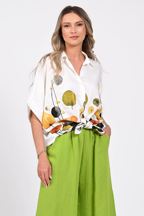 Cămașă damă albă cu imprimeu artistic floral – Amely Natalee