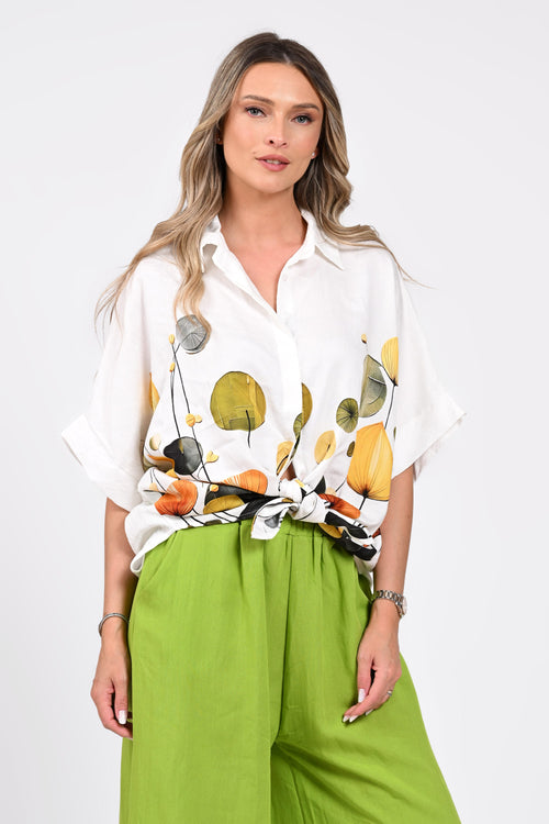 Cămașă damă albă cu imprimeu artistic floral – Amely Natalee
