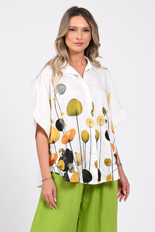 Cămașă damă albă cu imprimeu artistic floral – Amely Natalee