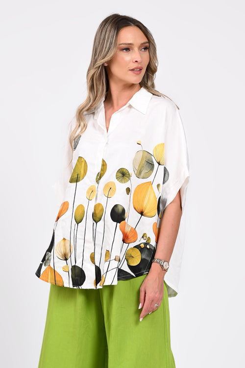 Cămașă damă albă cu imprimeu artistic floral – Amely Natalee