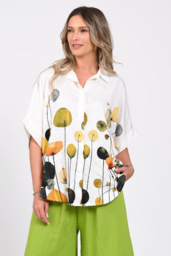 Cămașă damă albă cu imprimeu artistic floral – Amely Natalee