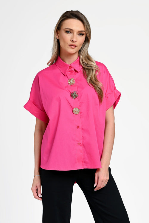 Cămașă damă fucsia cu nasturi decorativi Selene Fuchsia Natalee Fashion