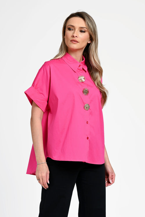 Cămașă damă fucsia cu nasturi decorativi Selene Fuchsia Natalee Fashion