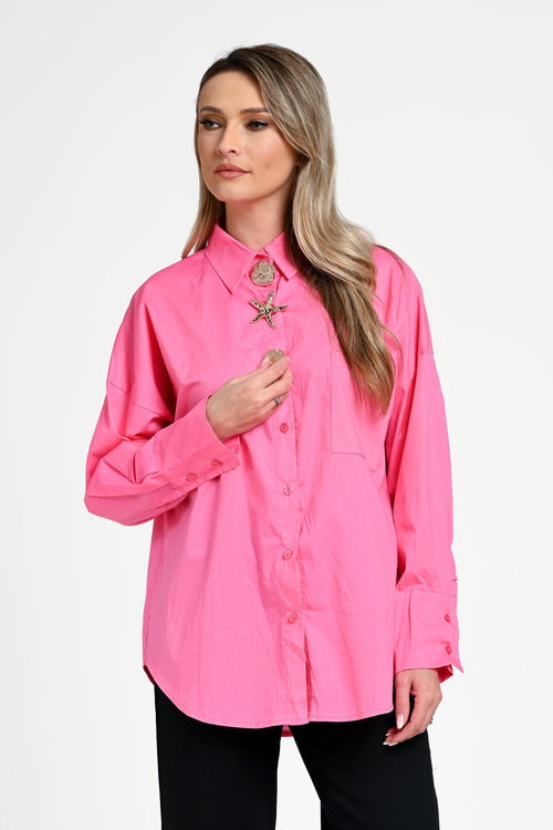 Cămașă damă roz cu nasturi decorativi Valeria Pink Natalee Fashion