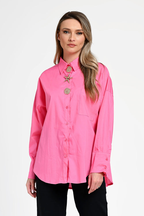Cămașă damă roz cu nasturi decorativi Valeria Pink Natalee Fashion