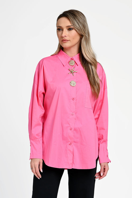 Cămașă damă roz cu nasturi decorativi Valeria Pink Natalee Fashion