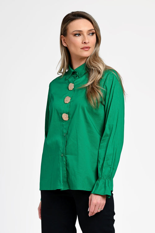 Cămașă damă verde cu nasturi decorativi Isadora Natalee Fashion