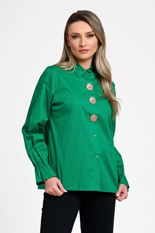 Cămașă damă verde cu nasturi decorativi Isadora Natalee Fashion