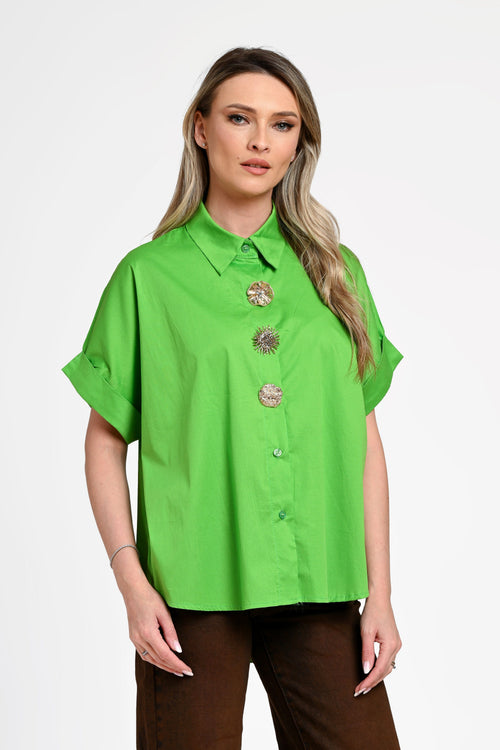 Cămașă damă verde intens cu nasturi decorativi Laura Natalee Fashion
