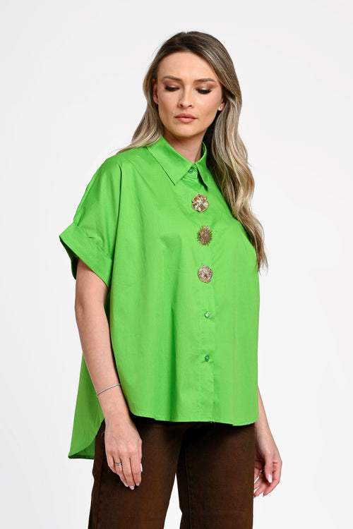 Cămașă damă verde intens cu nasturi decorativi Laura Natalee Fashion
