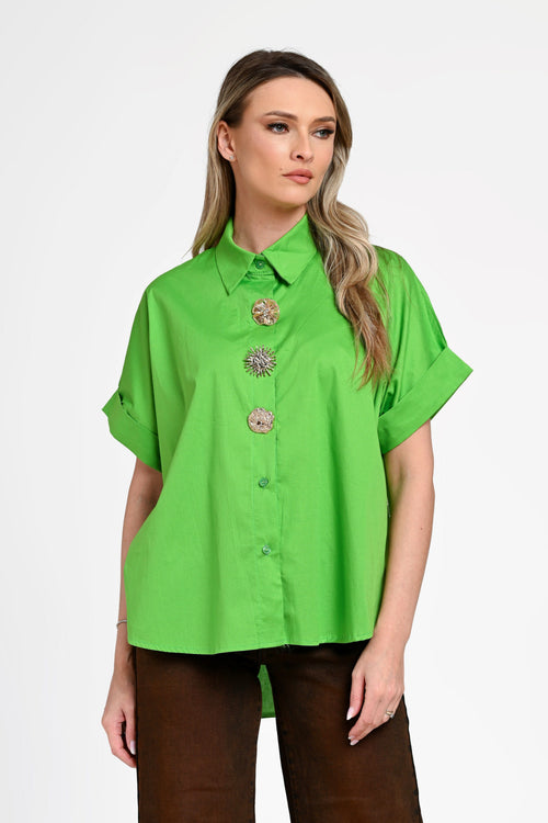 Cămașă damă verde intens cu nasturi decorativi Laura Natalee Fashion
