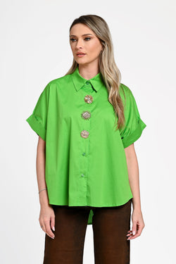 Cămașă damă verde intens cu nasturi decorativi Laura Natalee Fashion