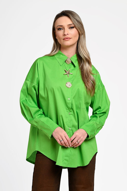 Cămașă damă verde lime cu nasturi decorativi Selene Lime Natalee