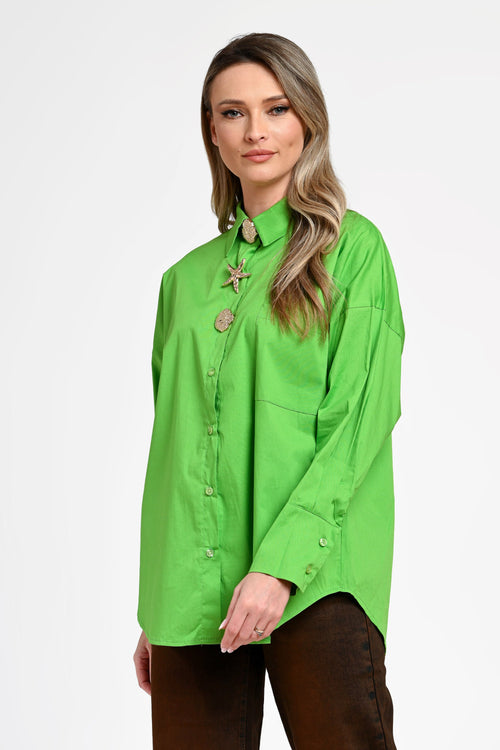 Cămașă damă verde lime cu nasturi decorativi Selene Lime Natalee