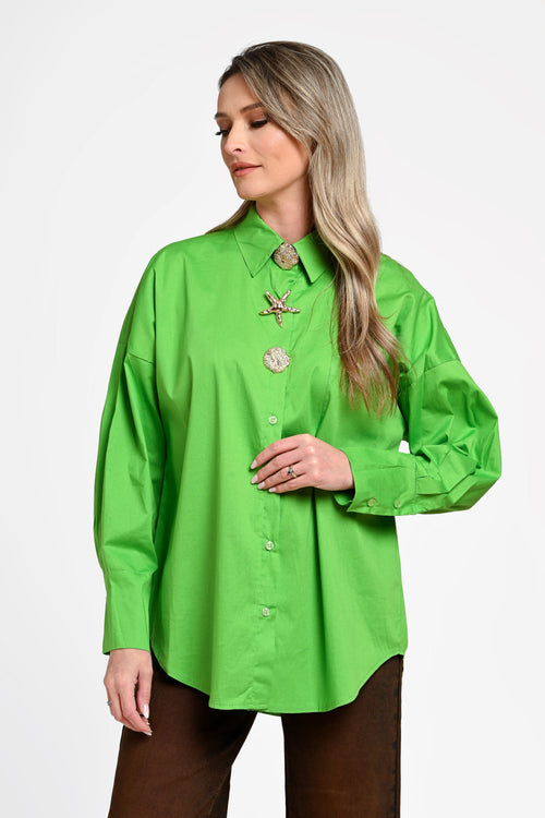 Cămașă damă verde lime cu nasturi decorativi Selene Lime Natalee