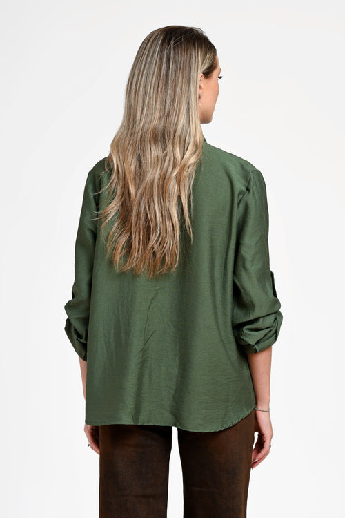 Cămașă damă verde olive cu volănaș și nasturi decorativi Selene Olive Natalee