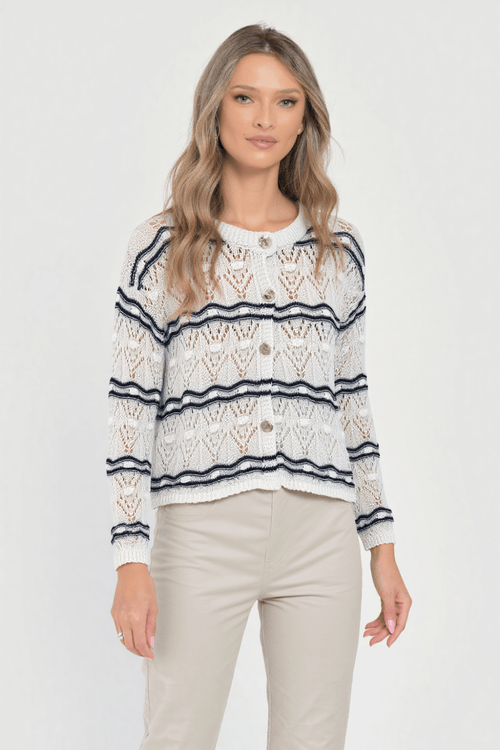 Cardigan alb cu dungi bleumarin Natalee