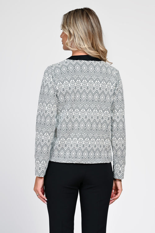 Cardigan damă alb-negru cu model geometric Adelina Natalee