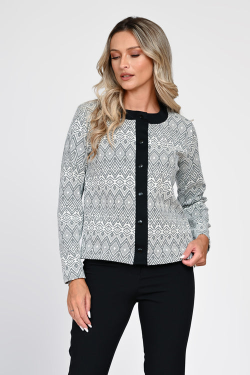 Cardigan damă alb-negru cu model geometric Adelina Natalee