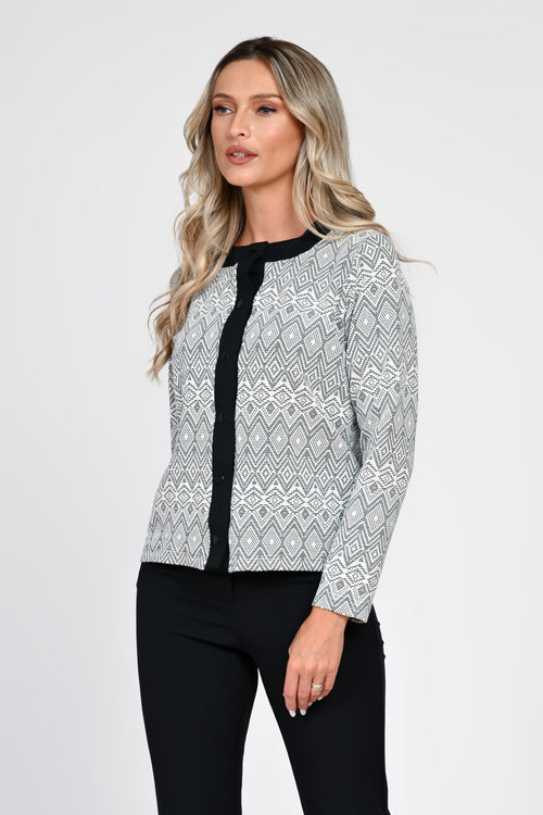Cardigan damă alb-negru cu model geometric Adelina Natalee