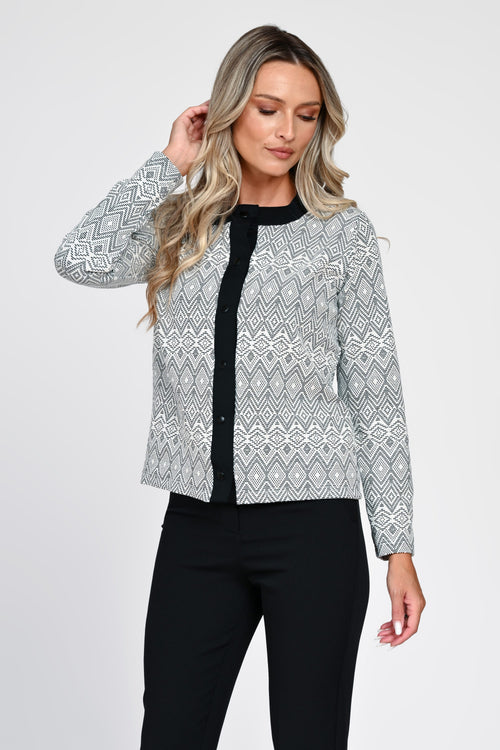 Cardigan damă alb-negru cu model geometric Adelina Natalee