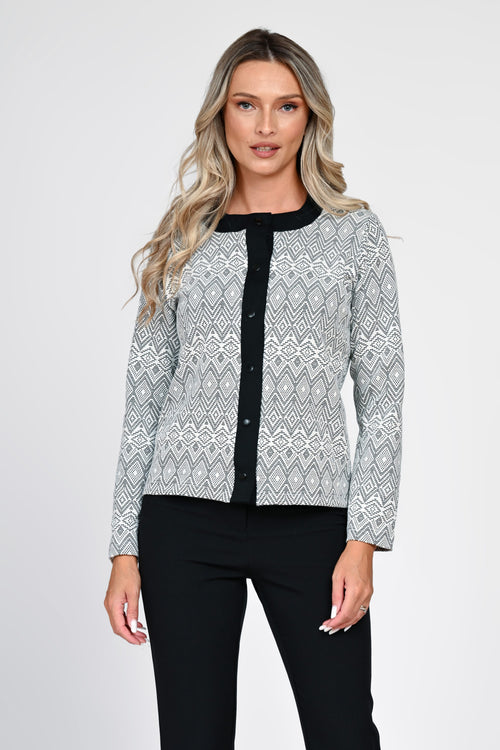 Cardigan damă alb-negru cu model geometric Adelina Natalee