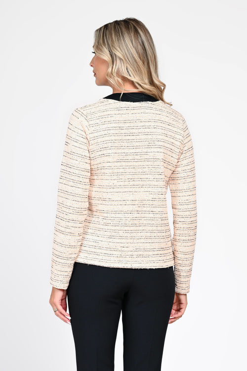 Cardigan damă crem cu dungi fine Adelina Natalee Fashion
