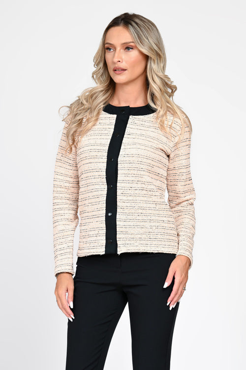 Cardigan damă crem cu dungi fine Adelina Natalee Fashion