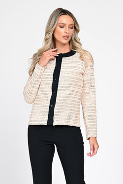 Cardigan damă crem cu dungi fine Adelina Natalee Fashion