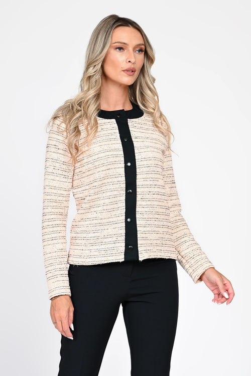 Cardigan damă crem cu dungi fine Adelina Natalee Fashion