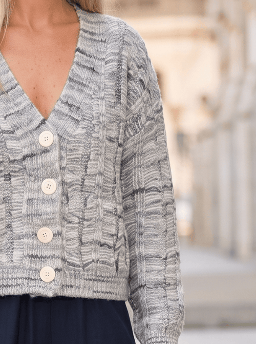 Cardigan damă gri melanj cu model texturat Ilinca Natalee